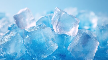 Fototapeta premium Cool Blue Ice Cubes Closeup Refreshing Summer Background