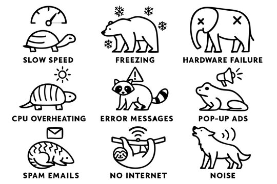 Wild Animal Trigger Icons &ndash; Computer Problems as Forest Creatures