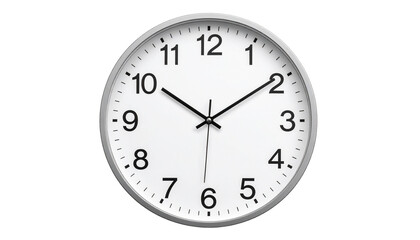 Classic Silver Frame Analog Wall Clock Showing Time Isolated on Transparent Background