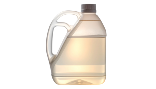 Clear Plastic Jug or Container Filled with Light Yellow Liquid Isolated Mockup - Powered by Adobe