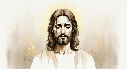 Jesus Christ Praying in Gethsemane Watercolor – Biblical Art & Religious Faith Imagery