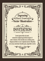 Ornate Vintage Engraving Border Invitation Card - Vector Template