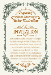 Highly Detailed Ornate Vintage Engraving Border Invitation Card - Vector Template