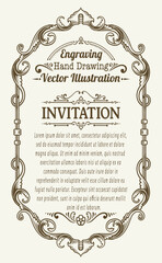 Highly Detailed Ornate Vintage Engraving Border Invitation Card - Vector Template