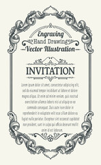 Ornate Hand Drawn Engraved Frame for Vintage Invitation Vector Illustration