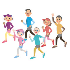 老人が元気にゆっくりと笑顔でランニングしている