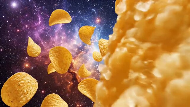 Chips floating in outer space animate