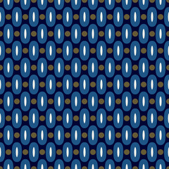 Elegant lines pattern abstract line shape geometric motif classic blue background. Ornate dot ovals seamless ornament. Modern fabric design textile swatch ladies dress, man shirt all over print block.