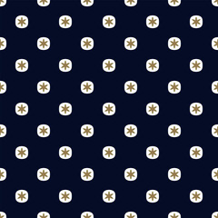 Simple geometric pattern abstract square shapes motif classic blue minimal background. Small diamond, floral elements modern fabric design textile swatch ladies dress, man's shirt allover print block.