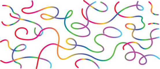 Abstract background of vibrant rainbow gradient wavy, curly lines