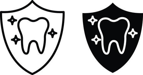 Dental Protection Shield Icon. Strong, Healthy, and Sparkling White Tooth Guard or Vector Silhouette and Pictogram..eps