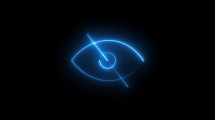 Sensitive content icon animated by neon eye over cross line, warning symbol motion, digital alert animation, futuristic UI design, glowing neon effect, modern interface visual, cyber alert concept - Powered by Adobe