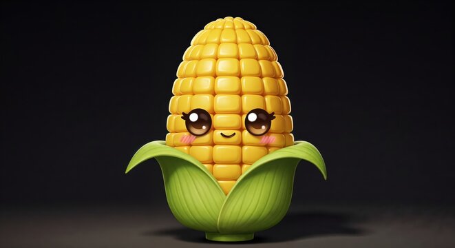 Animated Corn on the Cob: An adorable animated corn on the cob, radiating charm and a sense of joy. The vibrant colors and playful design evoke a feeling of cheerfulness and delight.