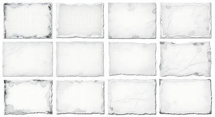Naklejka premium Collection of twelve distressed vintage paper textures with torn edges
