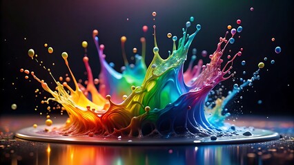 Vibrant explosion of colorful paint splashing upwards in a dynamic display