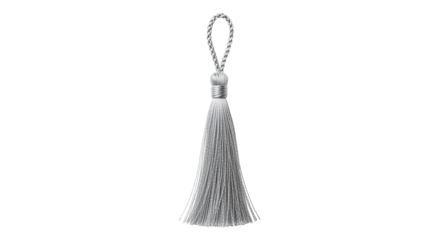 Silver tassel isolated on transparent background, a decorative element often used in jewelry, clothing, and home decor, adding a touch of elegance and sophistication