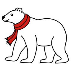 Obraz premium Cute cartoon polar bear wearing a red scarf