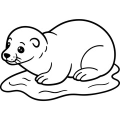 Cute cartoon seal on ice coloring page