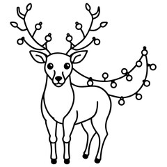 Cute cartoon reindeer with festive holiday lights on antlers