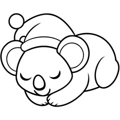 Cute sleeping koala wearing a santa hat outline