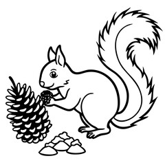 Cute squirrel holding a pinecone with seeds
