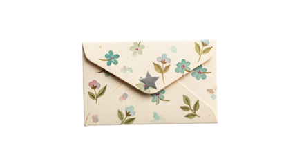 Floral envelope isolated on transparent background, crafted from textured paper with delicate flower patterns, perfect for sending heartfelt messages and invitations