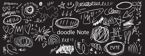 black pen scribble and doodle collection. Blue pen lines, arrows and scribbles at grid notebook background. Crayon drawn note doodles for hand drawn diagram, infographic and journaling.