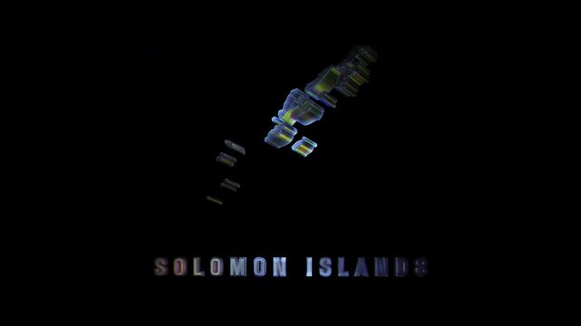 Solomon islands map rotating and exploding on black background