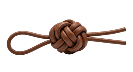 Brown leather monkey fist knot isolated on transparent background, a decorative nautical knot often used as a weight at the end of a rope
