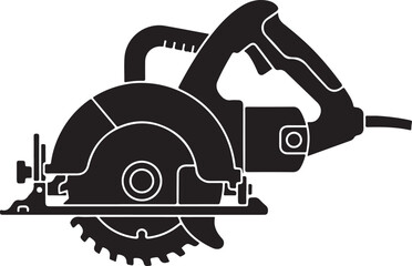  Circular Saw Silhouette Icon, Power Tool for Woodworking and Construction Projects.