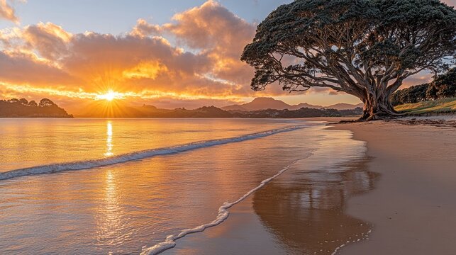 Sunrise over a tranquil beach