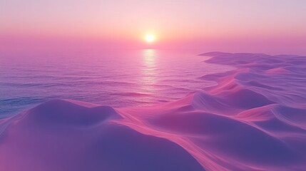 Sunset over sand dunes, vibrant pink hues