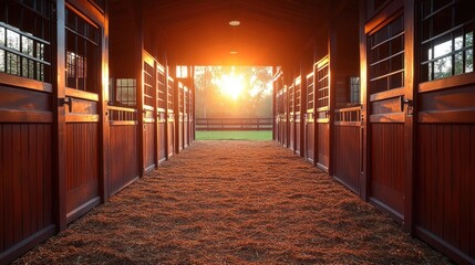Sunrise through horse stables