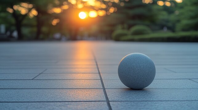 Sunset sphere on park paving