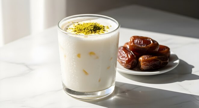 Laban with Dates and Pistachio Garnish &ndash; Premium Refreshing Drink