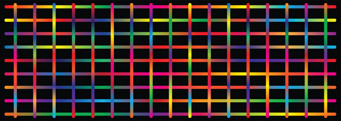 Fototapeta premium Colorful Grid on Black: A vibrant grid of intersecting lines in a spectrum of colors against a black backdrop. Illustrating the beauty of order and pattern.