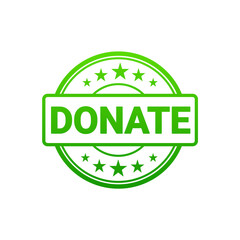 Green Donate Stamp Icon &ndash; Charity, Fundraising, Heart Symbol Vector