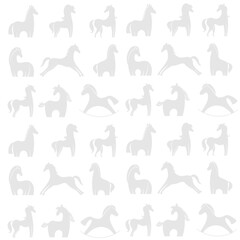 Horses seamless pattern. Good for textile fabric design, wrapping paper, website wallpapers, textile, wallpaper and apparel. Gray background. Vector Illustration