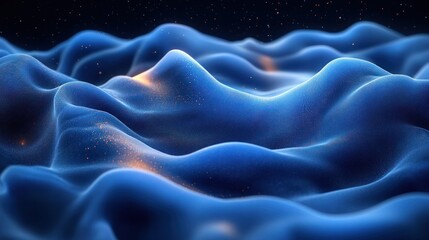 Obraz premium Abstract Oceanic Terrain: An ethereal abstract rendering of undulating blue forms, reminiscent of the ocean's depths under a starlit sky. Evoking a sense of mystery and cosmic beauty.