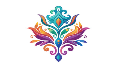 Obraz premium Vibrant watercolor damask design with colorful floral elements