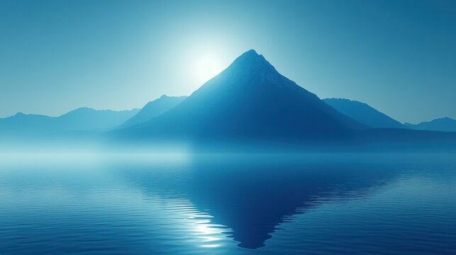 Tranquil mountain reflected in serene blue water at dawn - Powered by Adobe