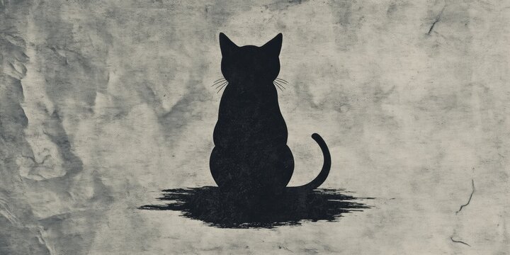 Mysterious black cat silhouette artistic background graphic design minimalist style rear view conceptual art