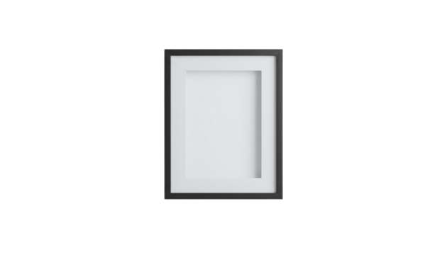 Black frame mockup isolated on transparent background, perfect for showcasing art or photos in a minimalist style, enhancing visual appeal and presentation