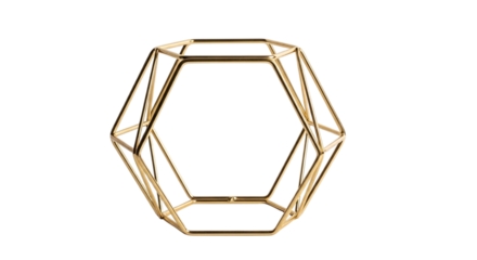 Geometric golden metal frame isolated on transparent background, creating a modern and minimalist aesthetic, perfect for home decor or creative design projects