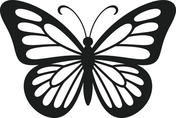 Black vector silhouette of a butterfly with open wings on a white background