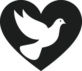 White dove flying inside black heart shape vector graphic