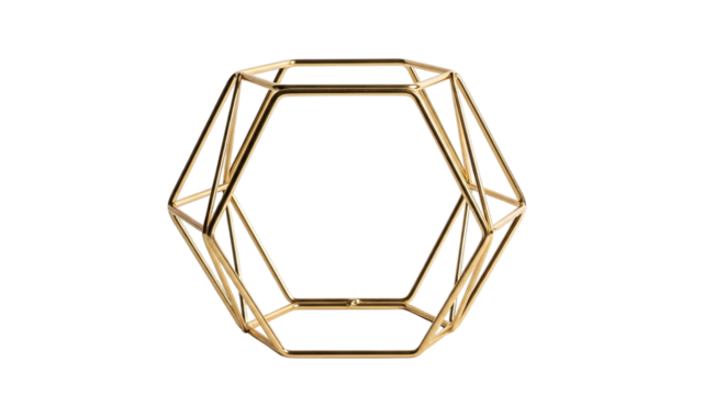 Geometric golden metal frame isolated on transparent background, creating a modern and minimalist aesthetic, perfect for home decor or creative design projects
