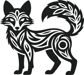 Black fox tribal tattoo design on white background