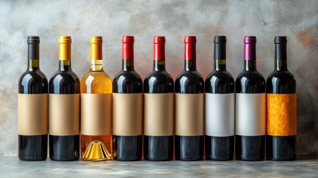 A Symphony of Wine: A curated collection of wine bottles, each elegantly poised, embodying the essence of quality and the promise of a delightful tasting experience.