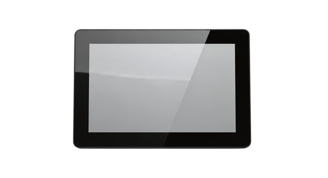 Modern black tablet computer with a blank screen isolated on transparent background, offering a sleek and versatile device for various digital applications